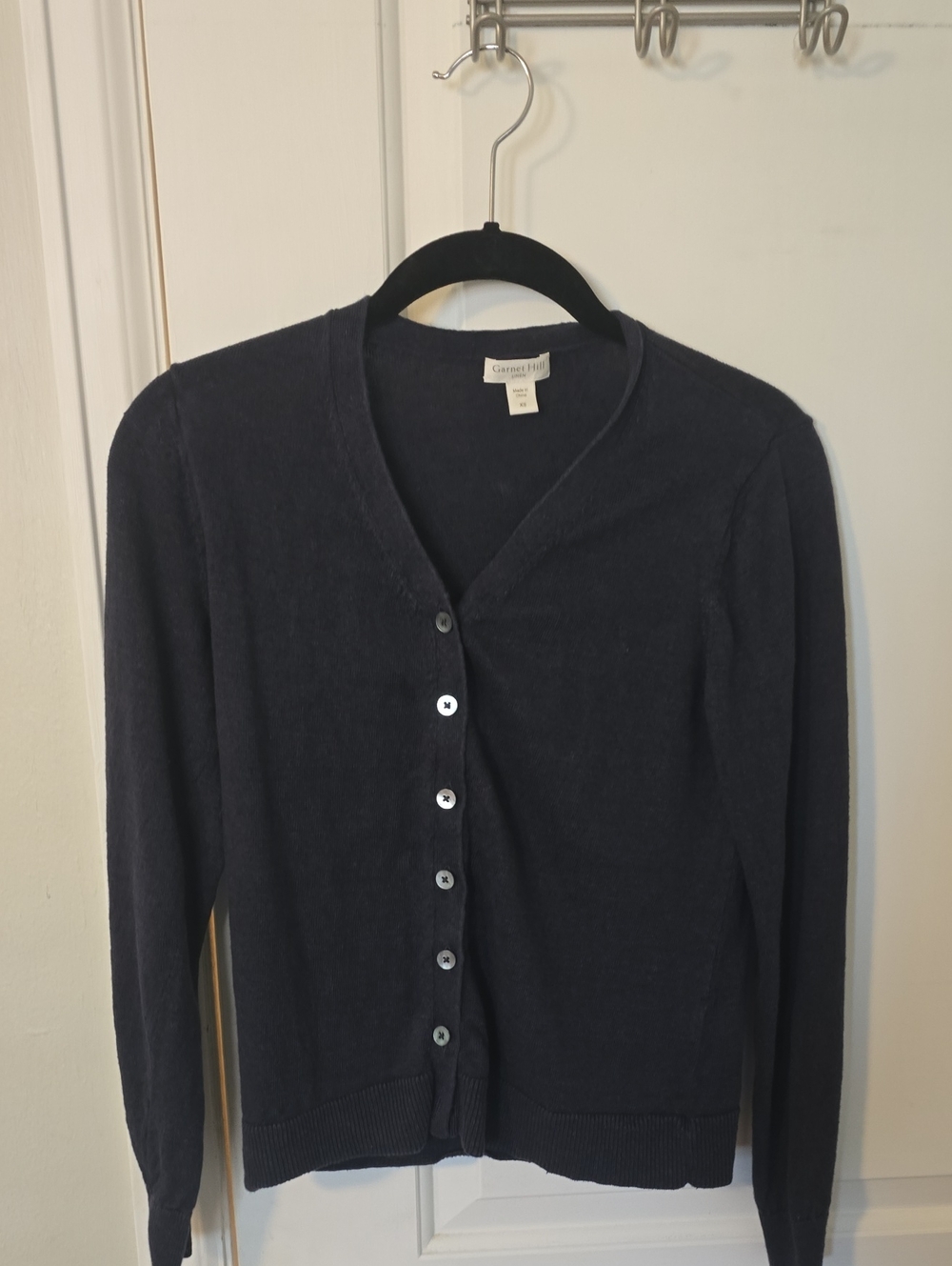 Garnet Hill Navy Button-Front V-Neck Cardigan